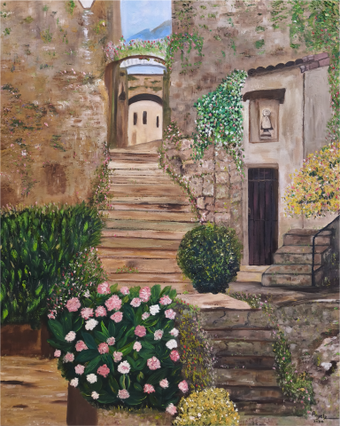 Aínsa, óleo sobre lienzo, Ángela Navarro