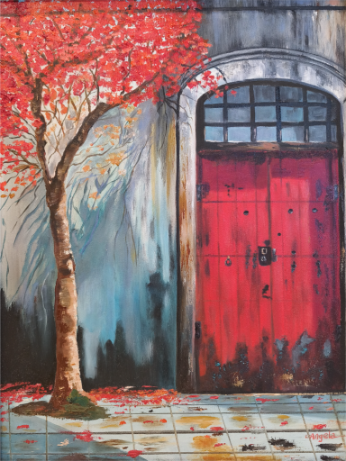 La Casa Roja, óleo sobre lienzo, Ángela Navarro